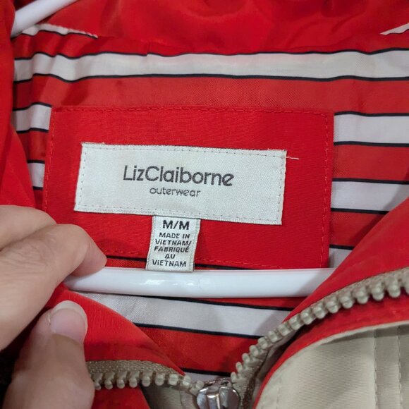 Liz Claiborne Outerwear Rain Jacket with Hood Beige Red Size Medium - Picture 2 of 7